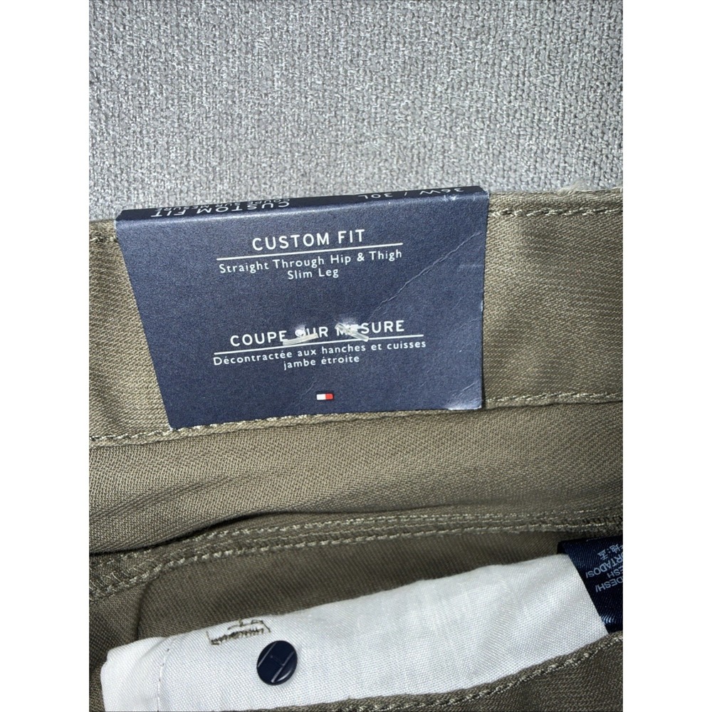 Tommy Hilfiger Mens Sz 34x30 Flex Straight Leg Stretch Logo Green 5 Pocket Pants - Picture 6 of 10
